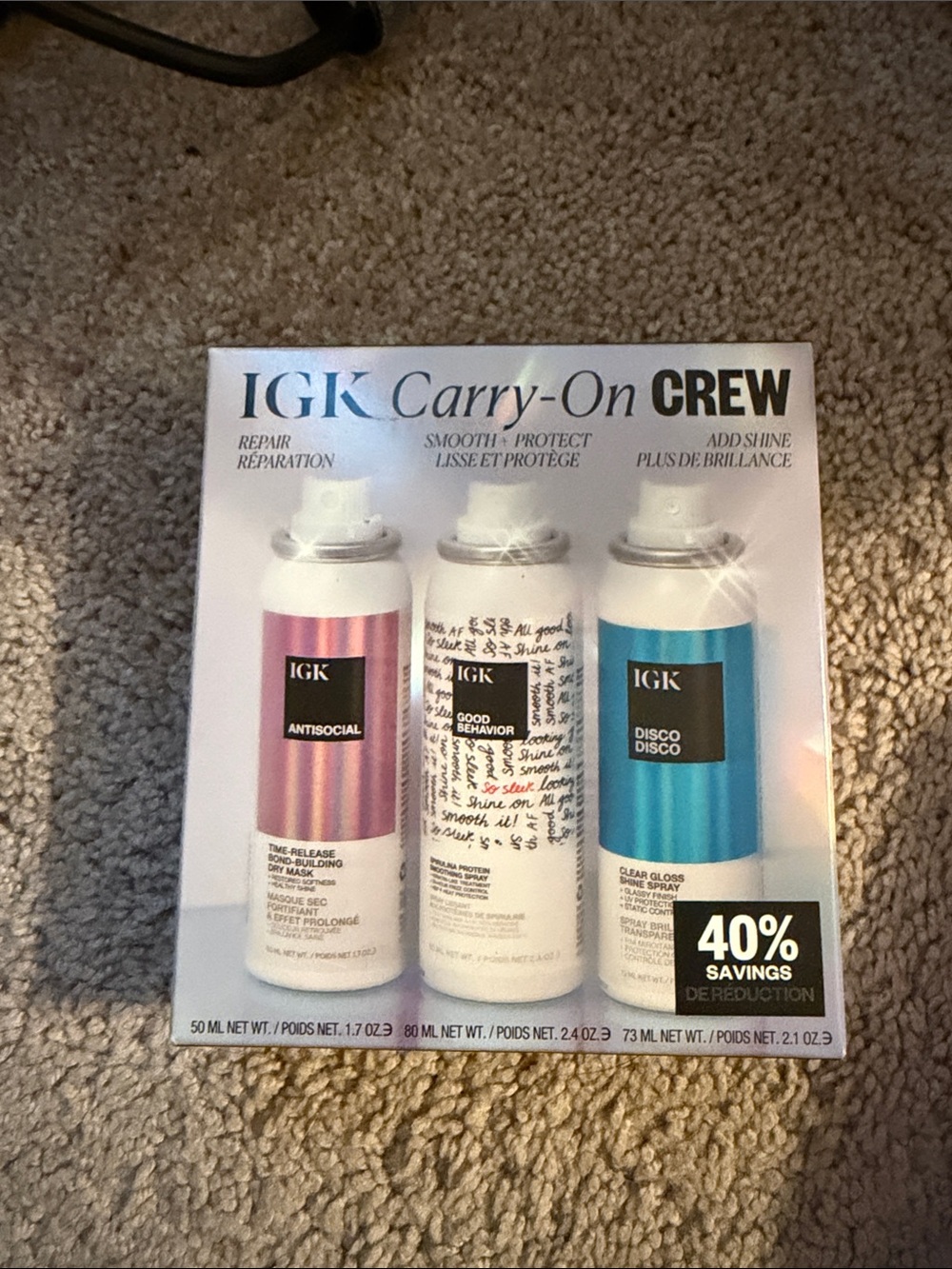 IGK Carry-On Crew Travel Hair Set — Pink, White, Blue